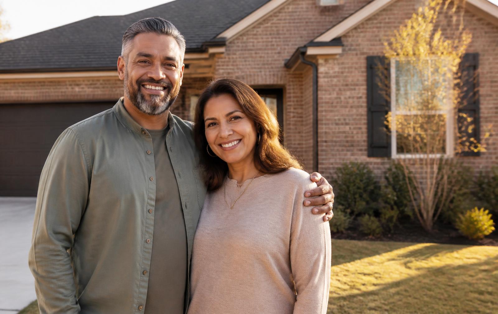 Homeowners standing in front of the home they sold